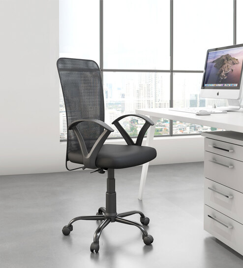 Hanoi Mid Back Fabric Office Chair in Black Color