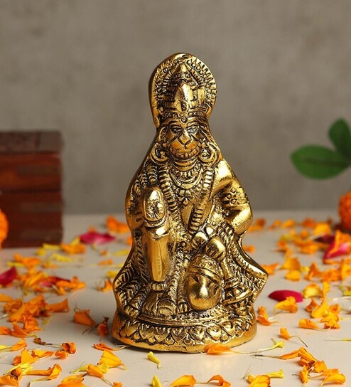 (1Pc) Gold Metal Hanuman Ji Idol For Home Temple
