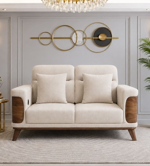 Harbour Sal Wood 2 seater Sofa In Off-White Colour