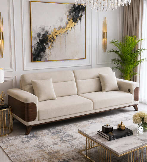 Harbour Sal Wood 3 seater Sofa In Off-White Colour