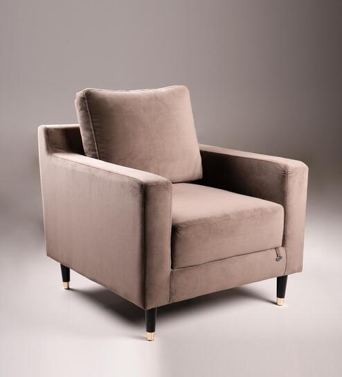 Harlow Fabric 1 Seater Sofa In Brown Color