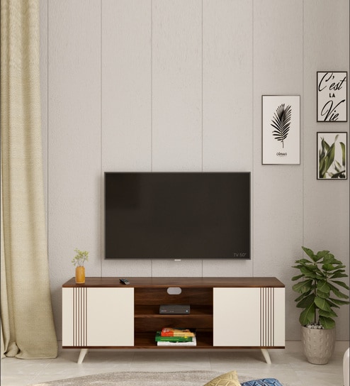 Harmond TV Console In Brown Maple & White Colour