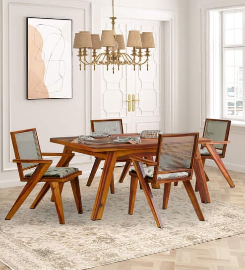 Harry Solid Wood 4 Seater Dining Set In Honey Finish