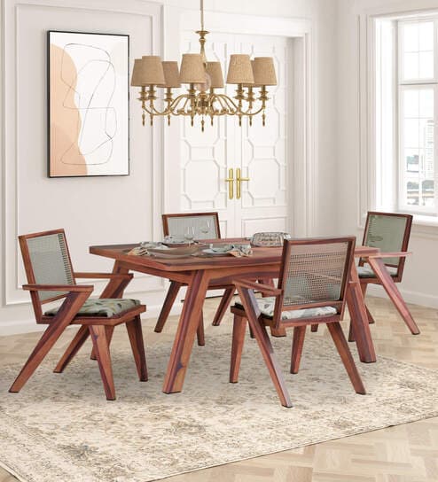 Harry Solid Wood 4 Seater Dining Set In Teak Finish