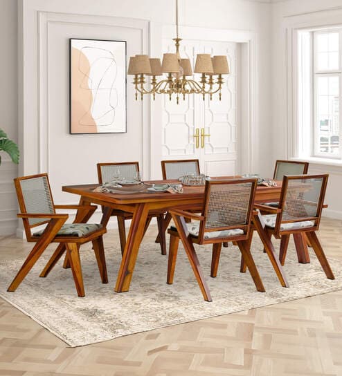 Harry Solid Wood 6 Seater Dining Set In Honey Finish