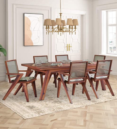 Harry Solid Wood 6 Seater Dining Set In Teak Finish