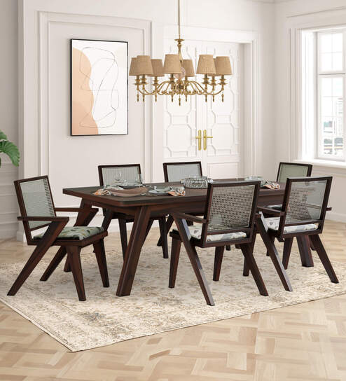 Harry Solid Wood 6 Seater Dining Set In Walnut Finish