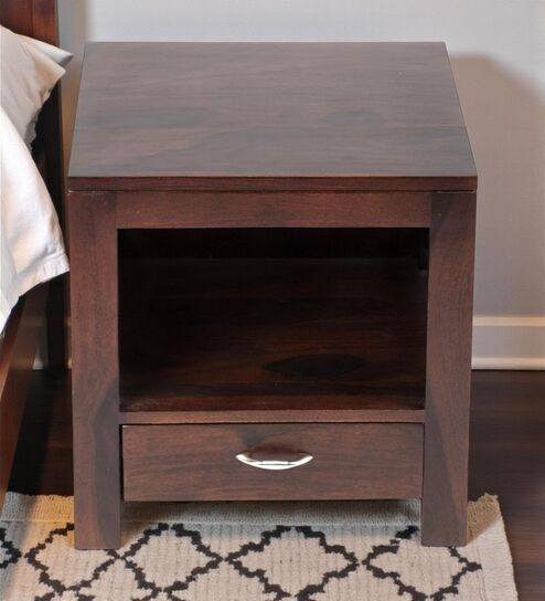 Harvey Bedside Table in Walnut Finish with Drawer