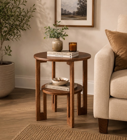 Hazel Mango Wood End Table In Tubbaq Finish