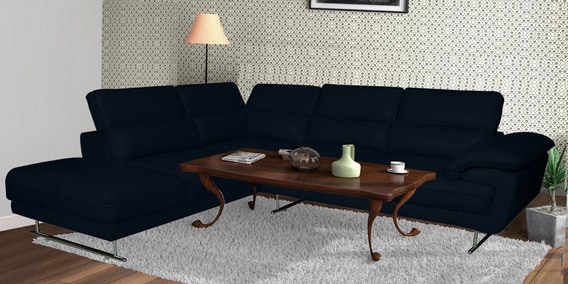 Buy Haiden Rhs L Shape Sofa With Adjustable Headrest In Navy Blue