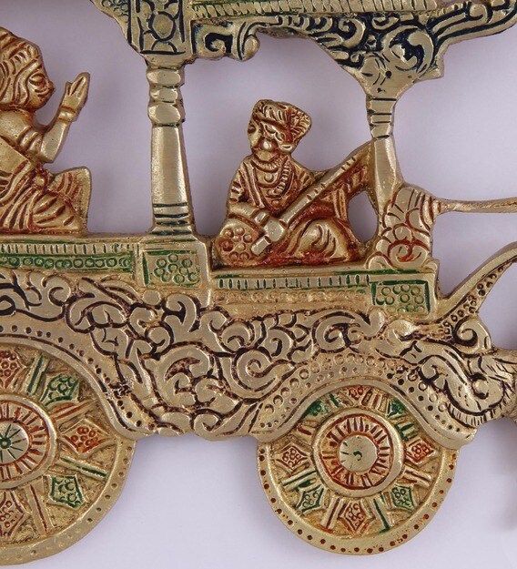 Buy Multicolor Brass Krishna Arjuna Wall Hanging by Handecor Online