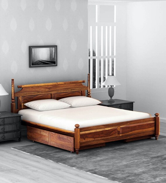 Buy Harleston Solid Wood King Size Bed With Storage In Provincial Teak Finish Amberville By Pepperfry Online Traditional King Size Beds Beds Furniture Pepperfry Product