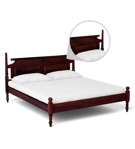 Buy Harleston Solid Wood Queen Size Bed in Honey Oak Finish