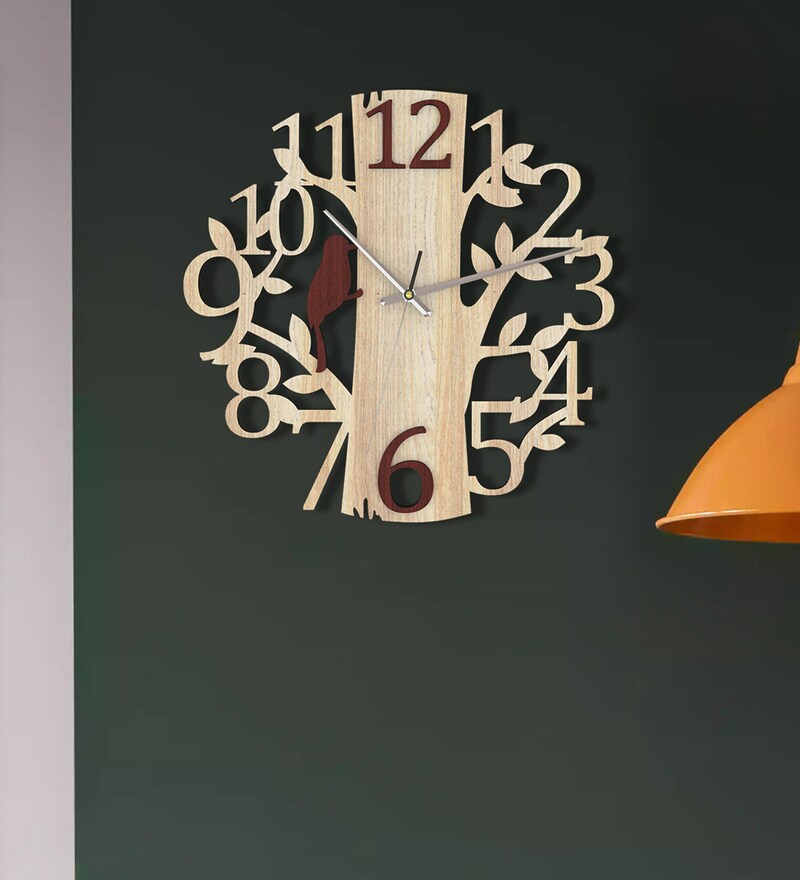 Buy Handcrafted Brown Colour Mdf Wall Clock By Planet Decor Online 