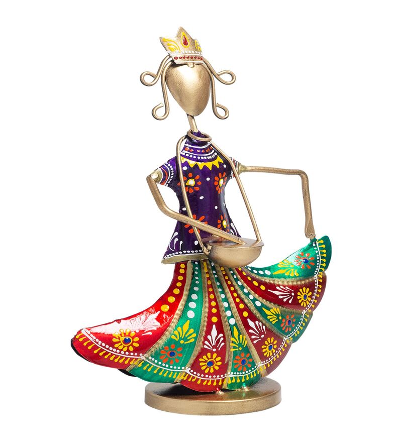 Buy Handcrafted Musician Lady Multicolour Colour Wrought Iron Figurine