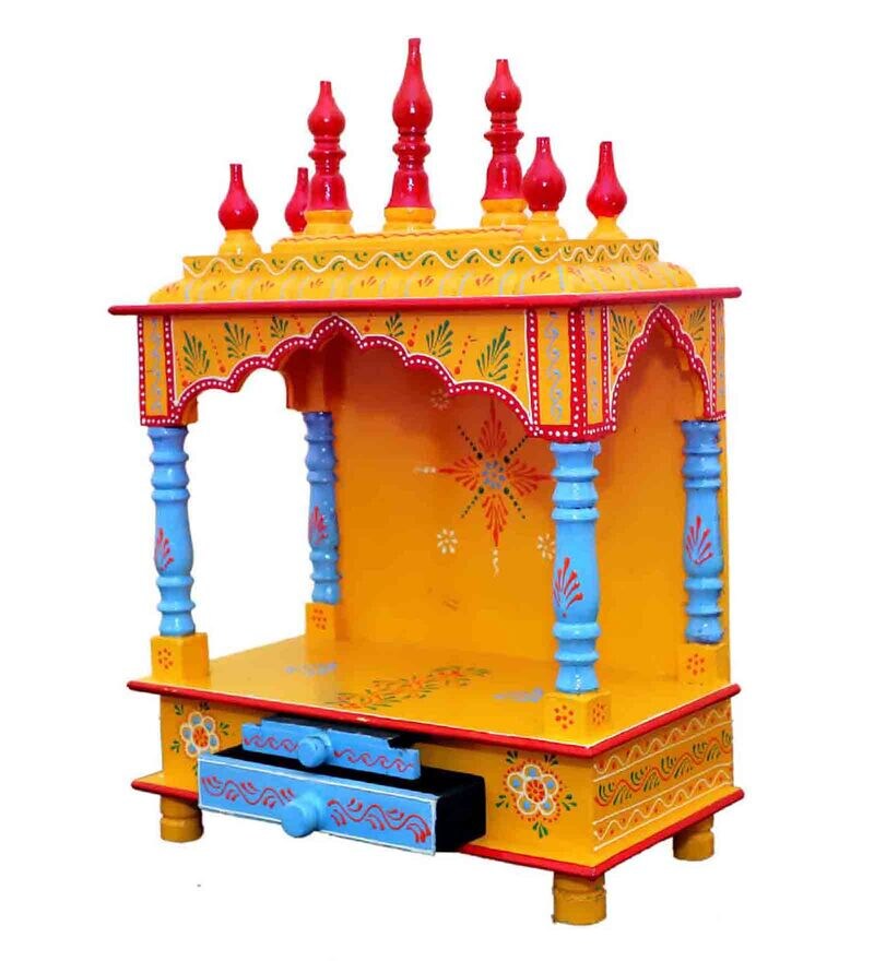 Buy Handmade Multicolour Mango Wood & MDF Pooja Mandir by Home Decor