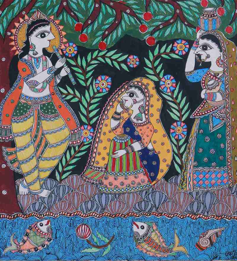 Buy Handmade Paper 16X 2X 23 Madhubani Mithila Painting Of Lord Krishna ...