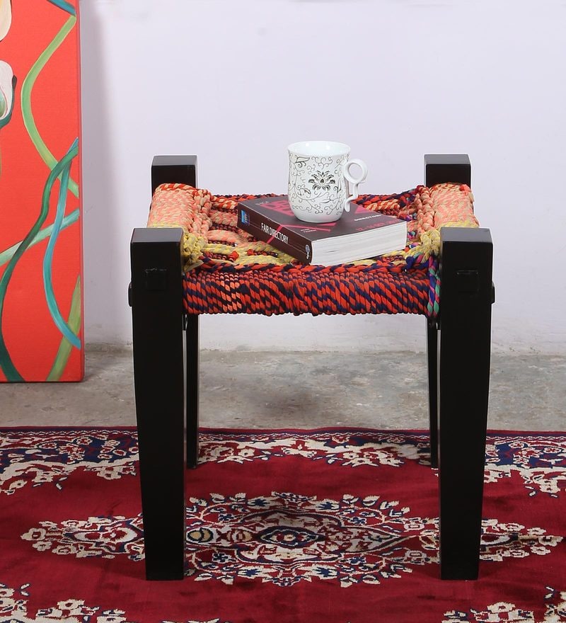 Buy Handmade Rajasthani Stool with MultiColour Woven Fabric by Vriksh