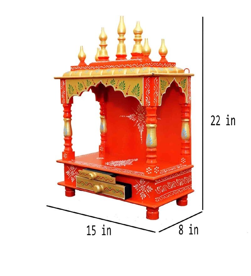 Buy Handmade Red Mango Wood & MDF Pooja Mandir by Home Decor
