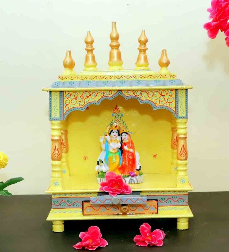 Buy Handmade Yellow Mango Wood & MDF Pooja Mandir by Home Decor