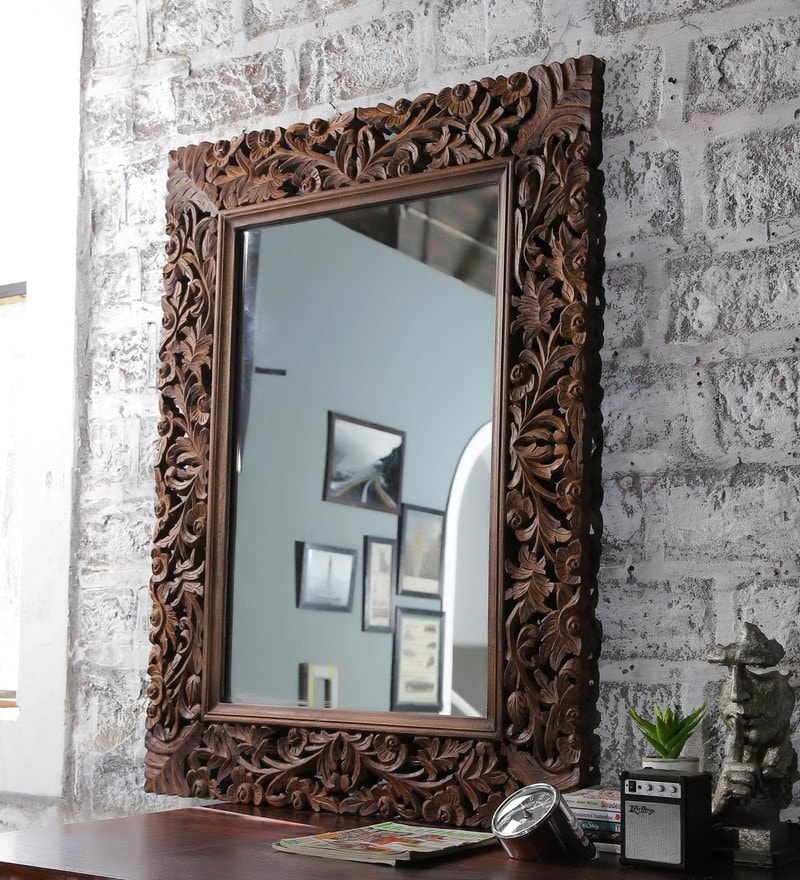 Buy Tate Rectangular Wall Mirror in Solid Wood Frame by Hanumant Online
