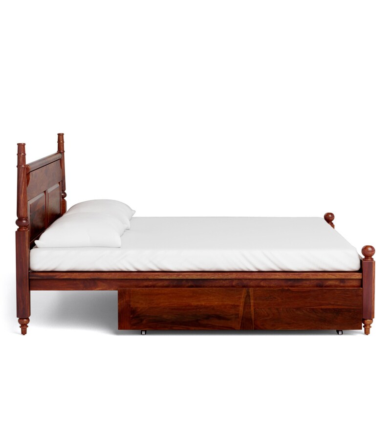 Buy Harleston Solid Wood Queen Size Bed With Drawer Storage In Honey