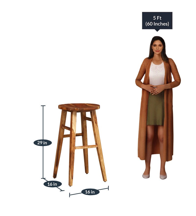 Buy Harrington Solid Wood Bar Stool In Rustic Teak Finish By Woodsworth