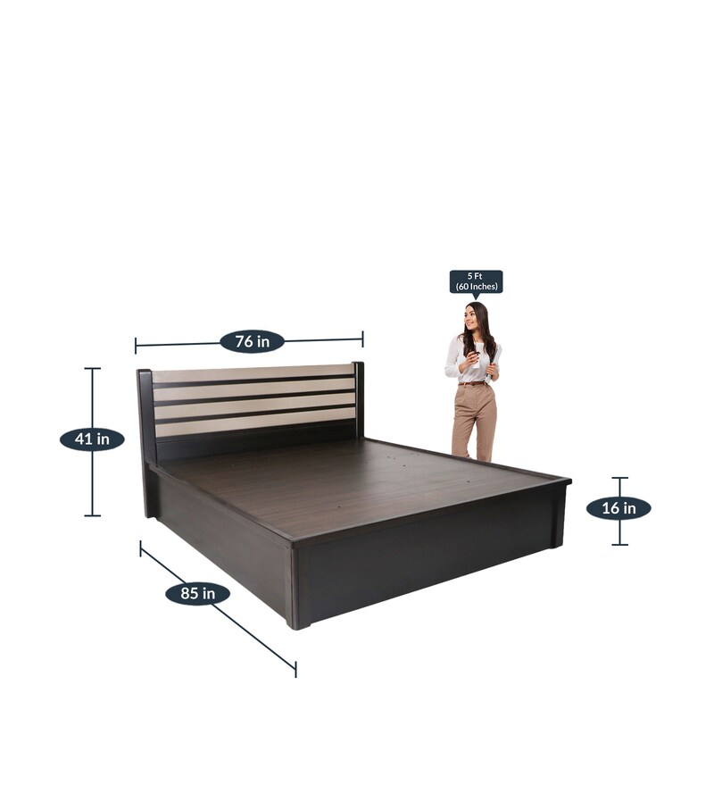 Buy Harvey King Size Bed in Walnut Finish with Hydraulic Storage Online Modern King Size Beds