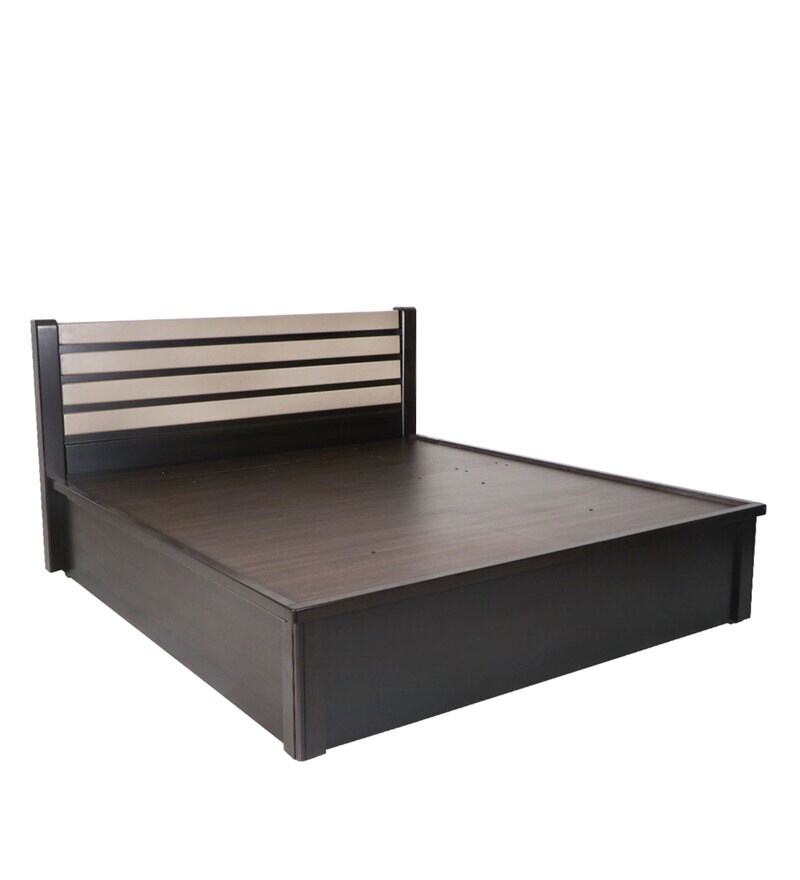 Buy Harvey King Size Bed in Walnut Finish with Hydraulic Storage Online Modern King Size Beds