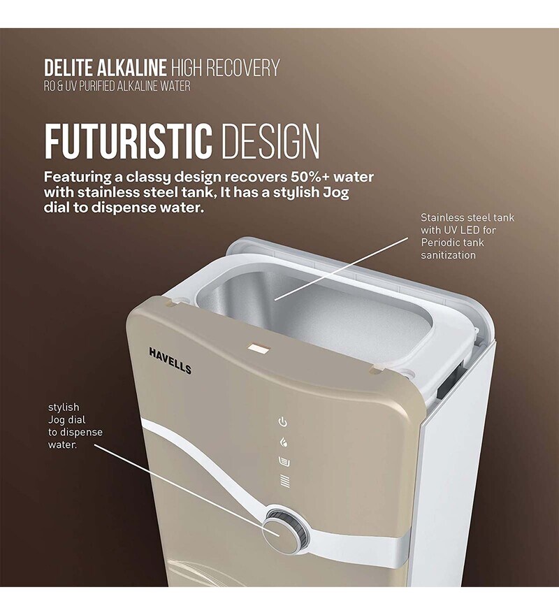 Buy Havells Delite High Recovery 6.5L RO+UV Alkaline Water Purifier (8