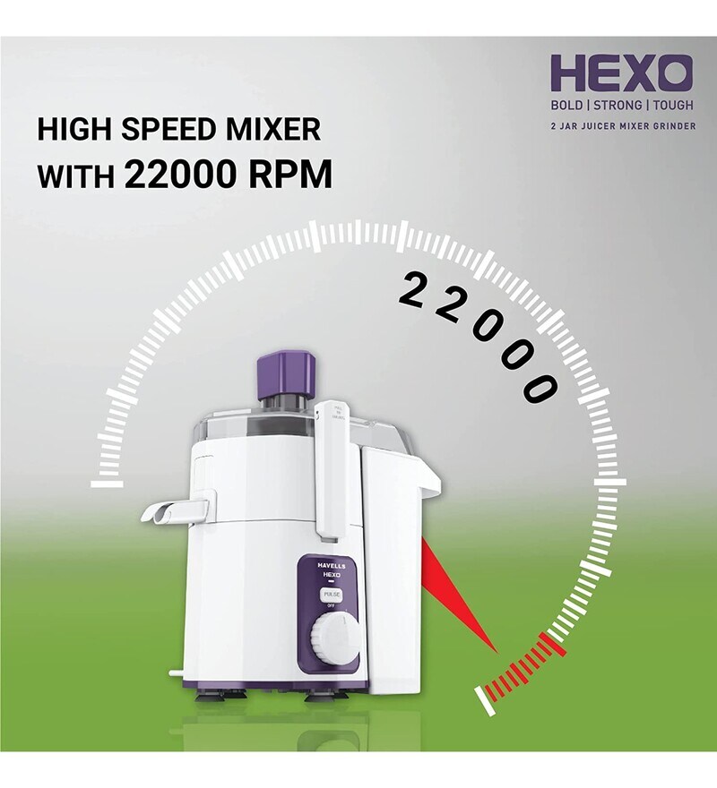 Buy Havells Hexo 1000W Juicer Mixer Grinder with 2 Jar (White) Online