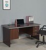 Haiko Workstation In Walnut Finish With File Cabinets And Pedestals