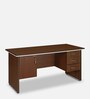 Haiko Workstation In Walnut Finish With File Cabinets And Pedestals