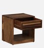 Halden Sheesham Wood Bedside Table In Scratch Resistant Rustic Teak Finish With Drawer