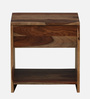 Halden Sheesham Wood Bedside Table In Scratch Resistant Rustic Teak Finish With Drawer
