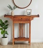 Hallstadt Mango Wood Console Table with Drawer In Walnet Finish