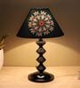 Halo Glow Black Metal Table Lamp With French Floral Print Satin Shade