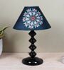 Halo Glow Black Metal Table Lamp With French Floral Print Satin Shade