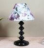 Halo Glow Black Metal Table Lamp With Cobra Saffron Print Satin Shade