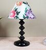 Halo Glow Black Metal Table Lamp With Carnation Print Satin Shade