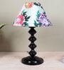 Halo Glow Black Metal Table Lamp With Carnation Print Satin Shade