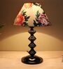 Halo Glow Black Metal Table Lamp With Carnation Print Satin Shade