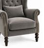Haloria Teak Wood High Back Chair With Suede Fabric In DarkGrey Colour Haloria Teak Wood High Back Chair With Suede Fabric In DarkGrey Colour