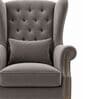 Haloria Teak Wood High Back Chair With Suede Fabric In DarkGrey Colour Haloria Teak Wood High Back Chair With Suede Fabric In DarkGrey Colour