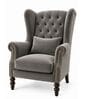 Haloria Teak Wood High Back Chair With Suede Fabric In DarkGrey Colour Haloria Teak Wood High Back Chair With Suede Fabric In DarkGrey Colour