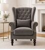 Haloria Teak Wood High Back Chair With Suede Fabric In DarkGrey Colour Haloria Teak Wood High Back Chair With Suede Fabric In DarkGrey Colour