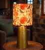 Hammered Metal Table Lamp With Fabric Shade (Orange & Gold)