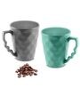 Hancrafted Ceramic Grey And Green 225 ML Coffee Mug Set of 2