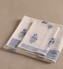 Hand Block Printed 100% Pure Cotton Floral Offwhite & Blue 240 GSM Super Absorbent 1 Hand & 1 Bath Towel Set