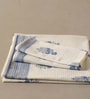 Hand Block Printed 100% Pure Cotton Floral Offwhite & Blue 240 GSM Super Absorbent 2 Hand & 1 Bath Towel Set